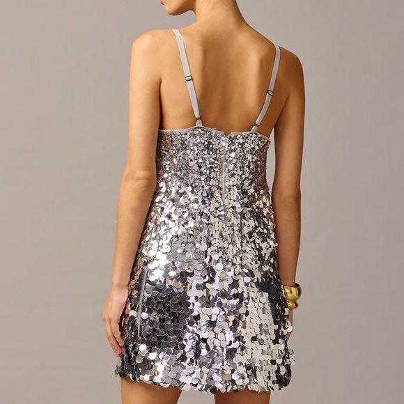 J. Crew Collection Sleeveless Mixed-Sequin Mini Shift Party Dress in Silver - XS - Picture 3 of 10
